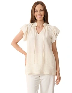 Flounce sleeve top in Ivory
