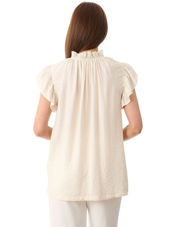 Flounce sleeve top in Ivory image 2