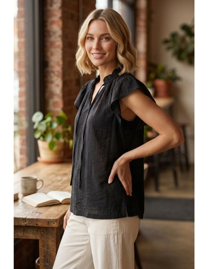 Flounce sleeve top in Ivory image 4