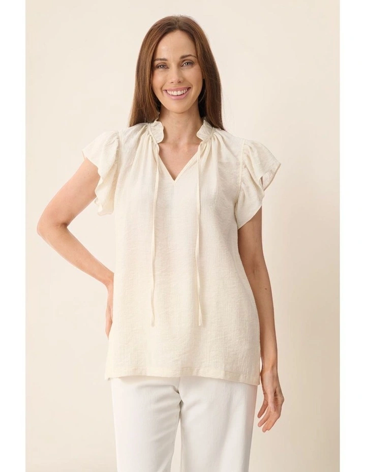 Flounce sleeve top in Ivory image 5