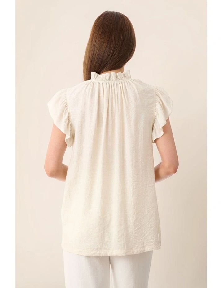 Flounce sleeve top in Ivory image 6