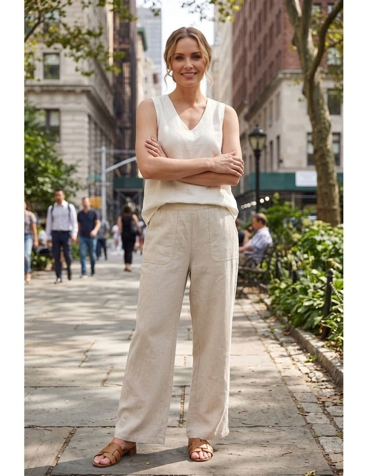 Relaxed linen pant in Sand image 3