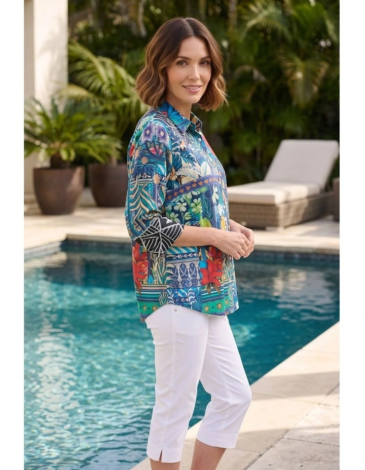 Fiona 3/4 sleeve shirt in Navy image 3