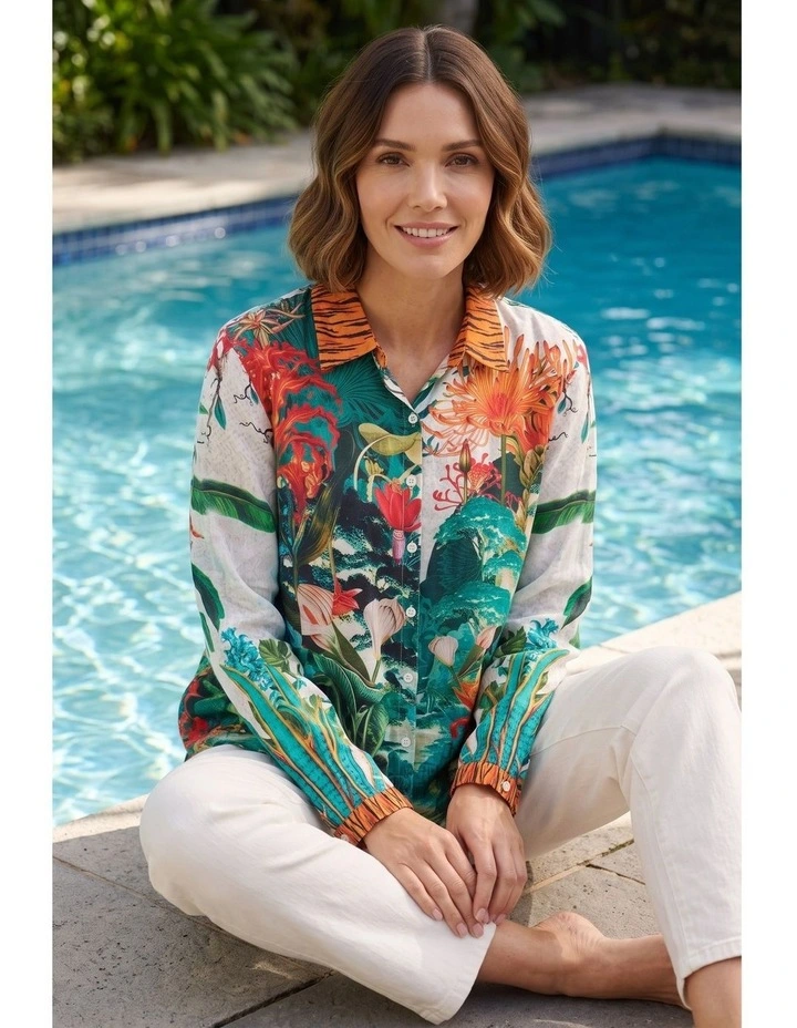 Sasha long sleeve shirt in Teal image 3