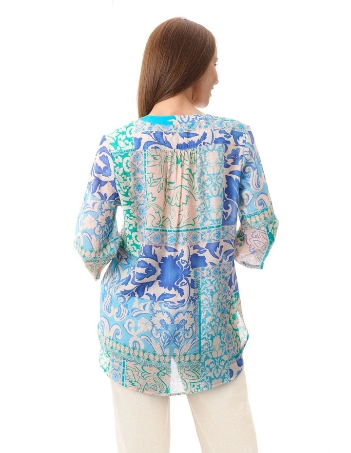 Quin 3/4 sleeve shirt in Blue image 2
