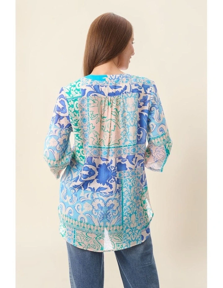 Quin 3/4 sleeve shirt in Blue image 5