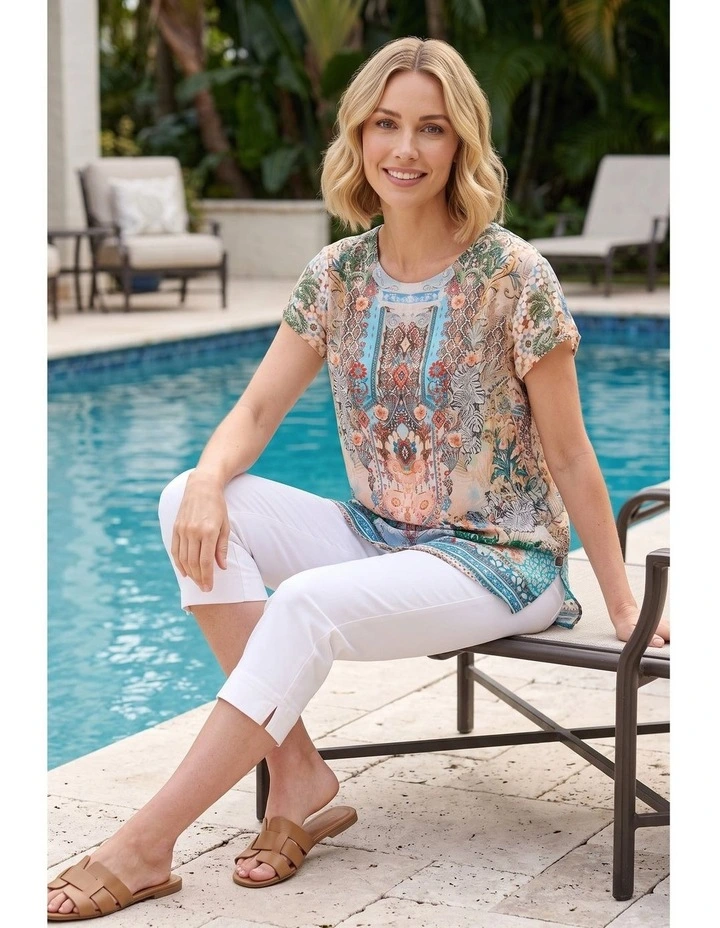 Cassie print top in Butter image 3