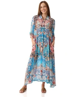 Frida collared print dress in Blue