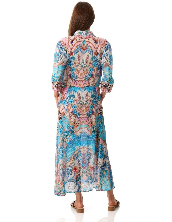 Frida collared print dress in Blue image 2