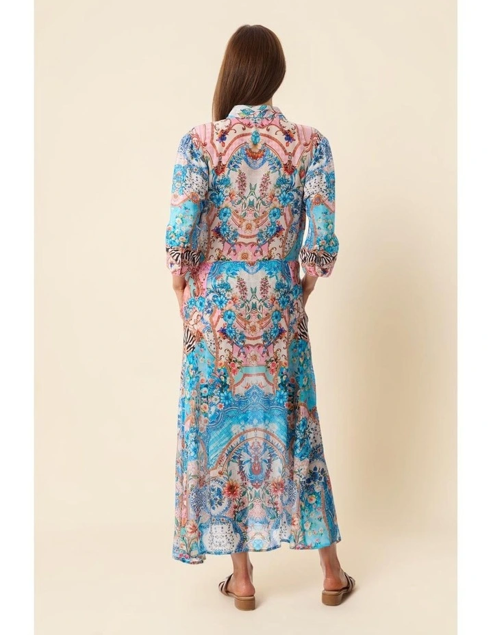 Frida collared print dress in Blue image 5