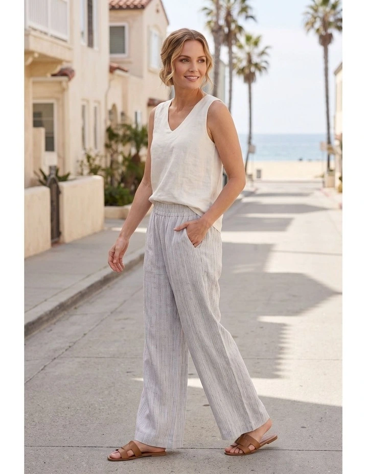 Relaxed linen stripe pant in Navy image 3