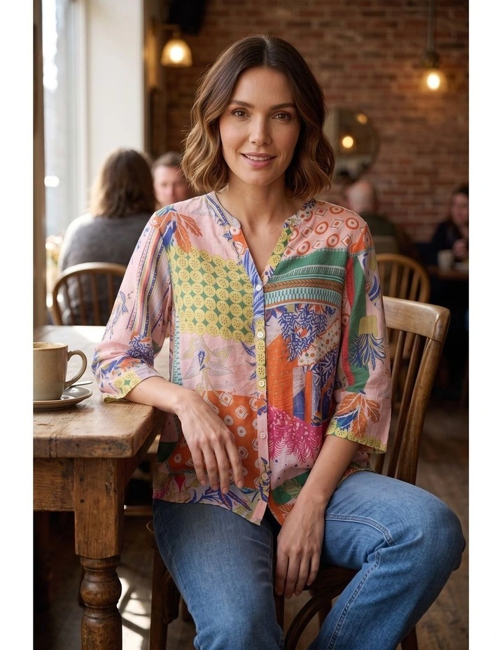 Tabitha 3/4 sleeve shirt in Pink image 3