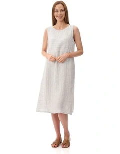 Sleeveless Linen stripe dress in Navy