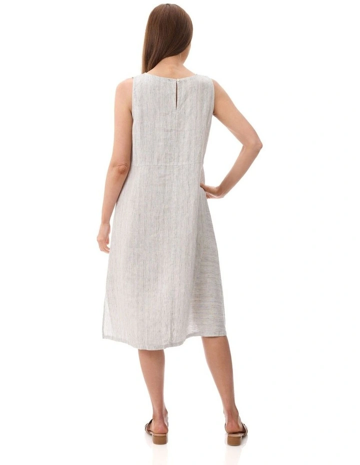 Sleeveless Linen stripe dress in Navy image 2