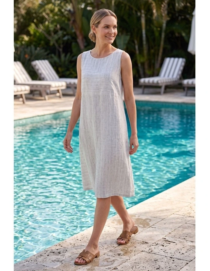 Sleeveless Linen stripe dress in Navy image 3