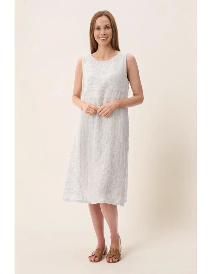 Sleeveless Linen stripe dress in Navy image 4