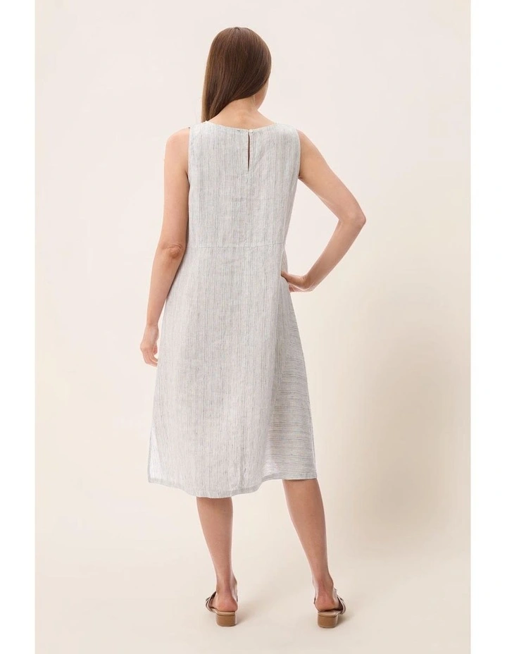 Sleeveless Linen stripe dress in Navy image 5