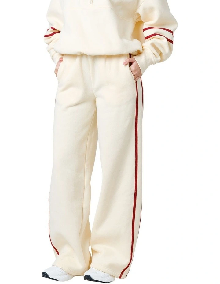Side Stripe Wide Leg Trackpant in Cream image 1