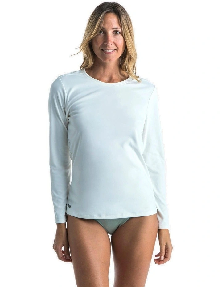 Malou Greige Undyed Surfing Long-Sleeved UV-Resistant T-shirt in White image 1