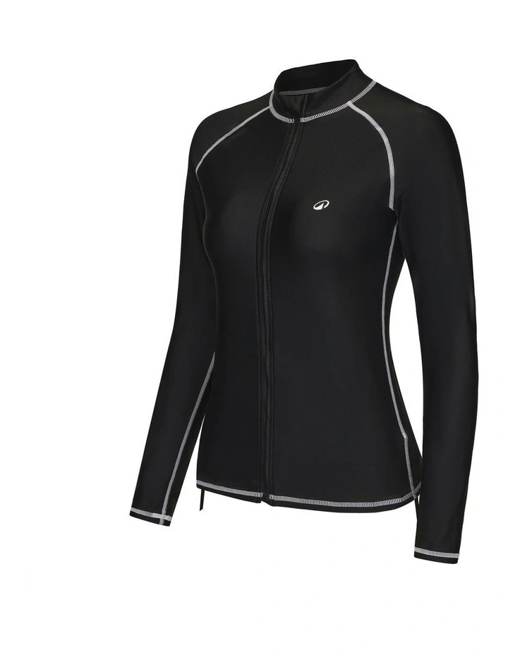 Surfing UV Protection Zip Top in Black image 1