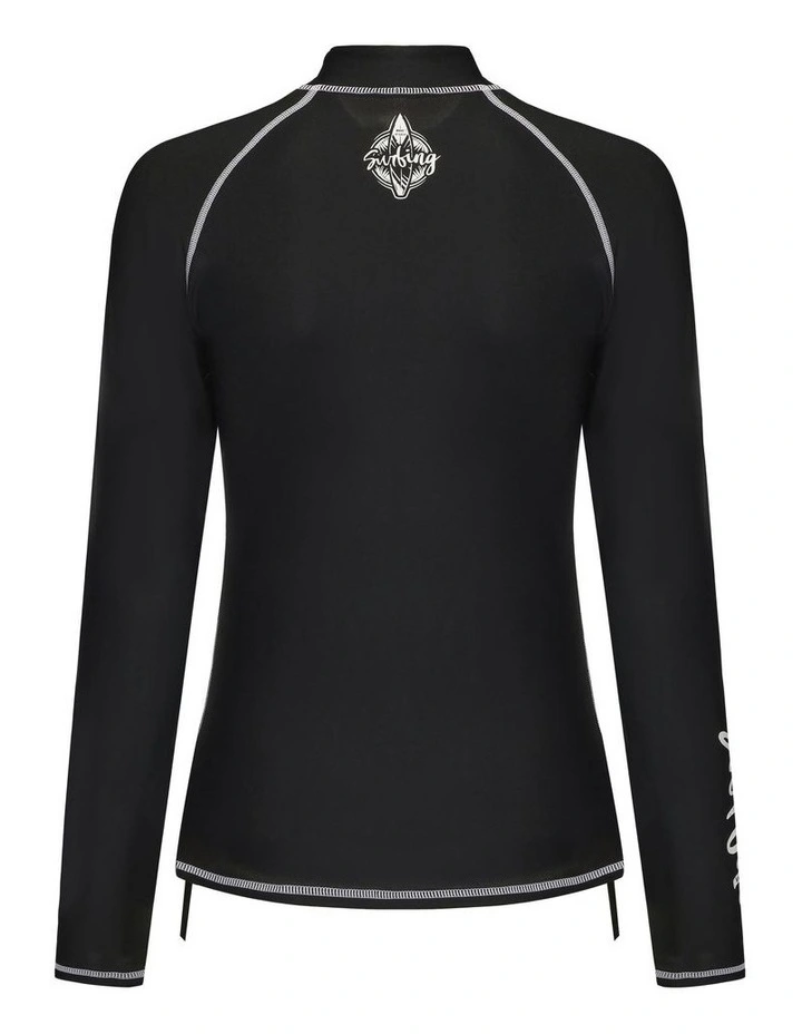 Surfing UV Protection Zip Top in Black image 2
