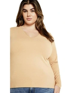 Plus Size Annie V Neck Top in Latte
