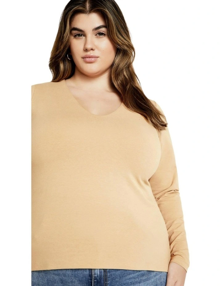 Plus Size Annie V Neck Top in Latte image 1