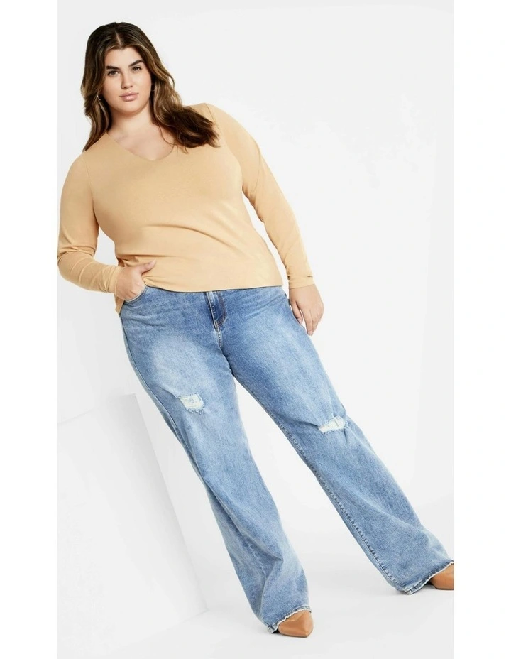 Plus Size Annie V Neck Top in Latte image 2