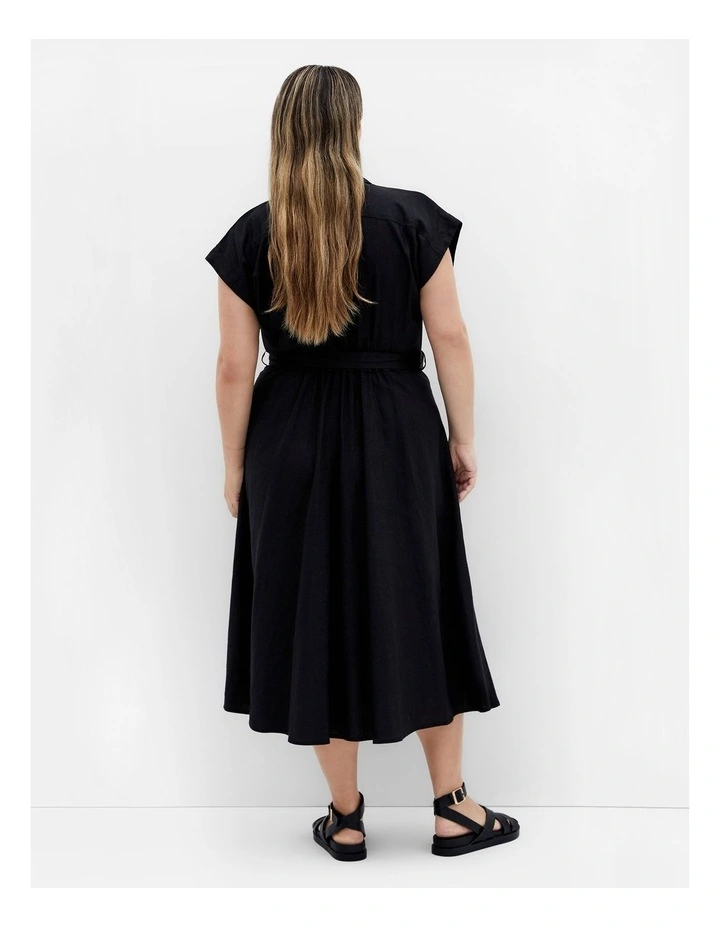 Liliana Linen Button Midi Dress in Black image 2