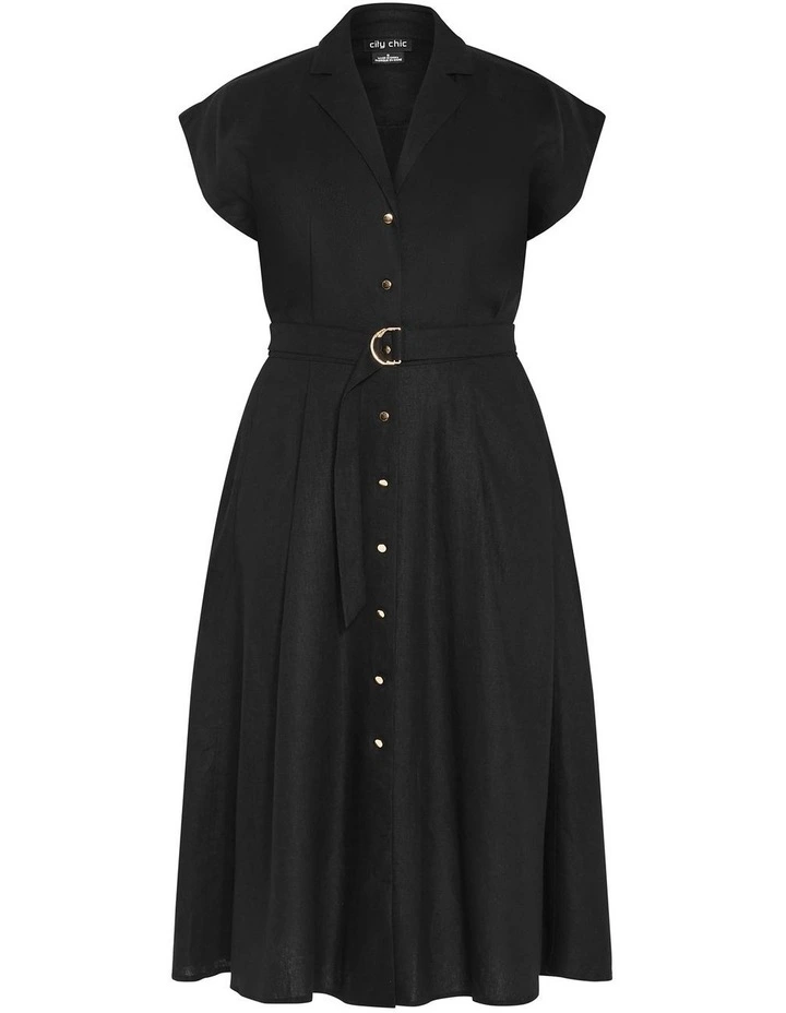 Liliana Linen Button Midi Dress in Black image 3