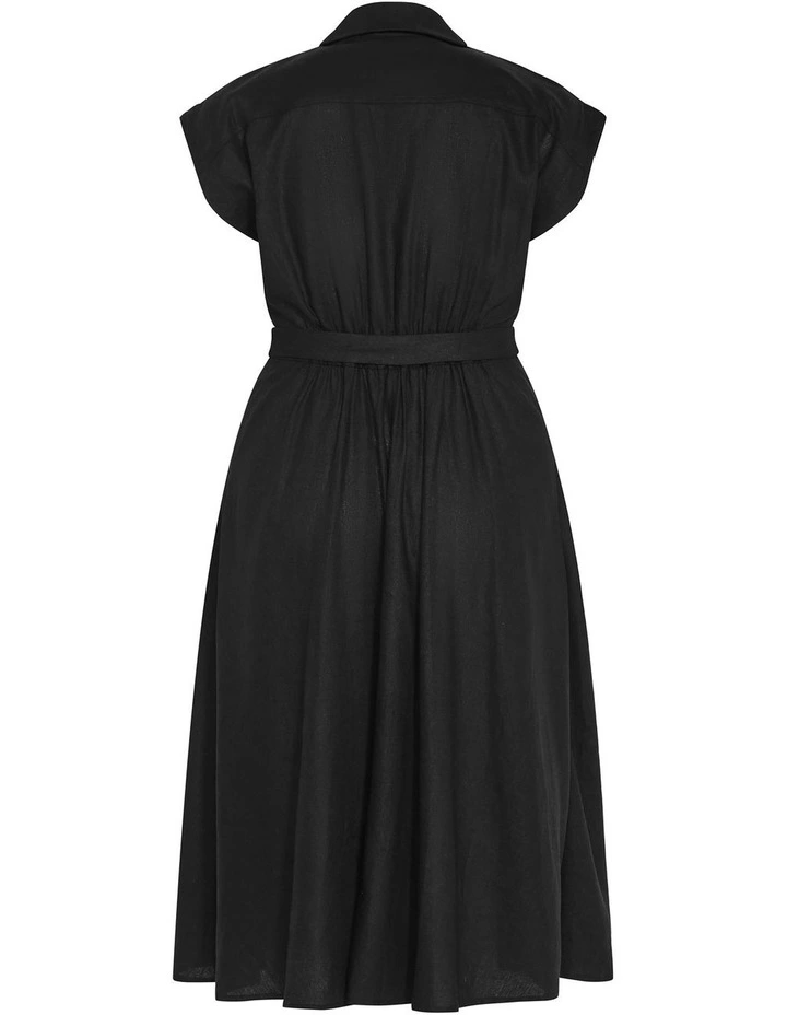 Liliana Linen Button Midi Dress in Black image 4