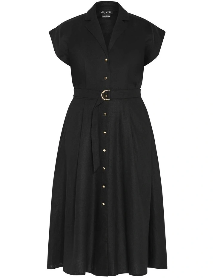 Liliana Linen Button Midi Dress in Black image 5
