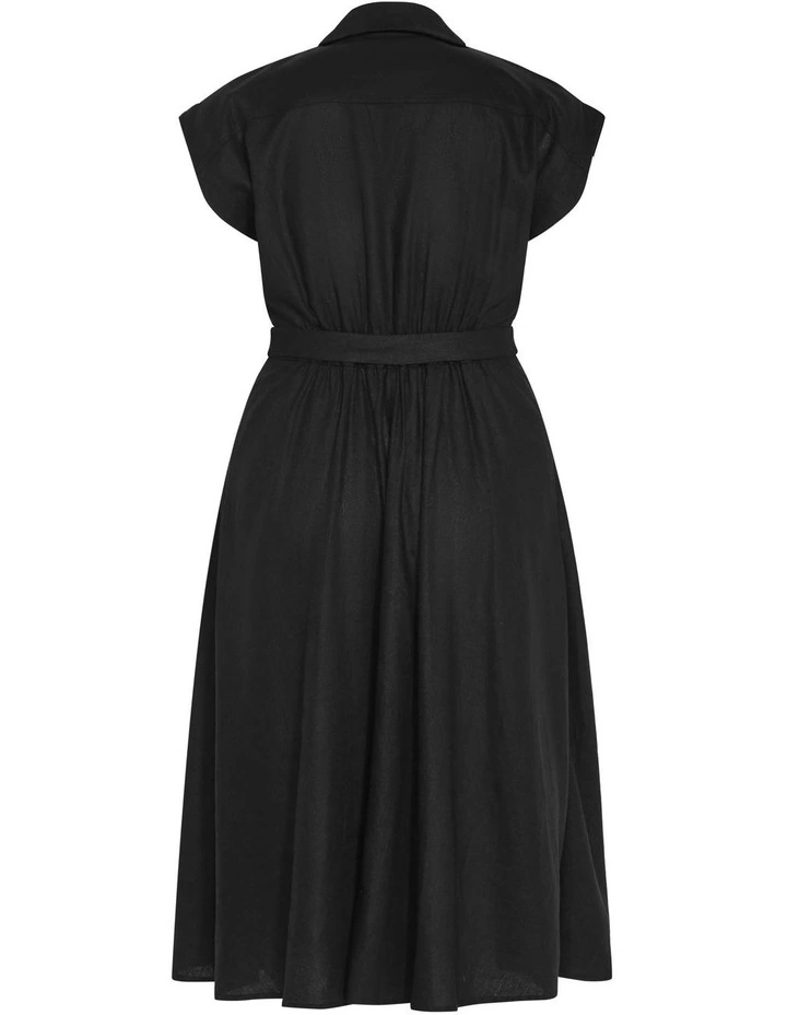 Liliana Linen Button Midi Dress in Black image 6