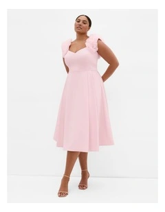 Roselyn Ruffle Tulle Midi Dress in Heavenly Pink