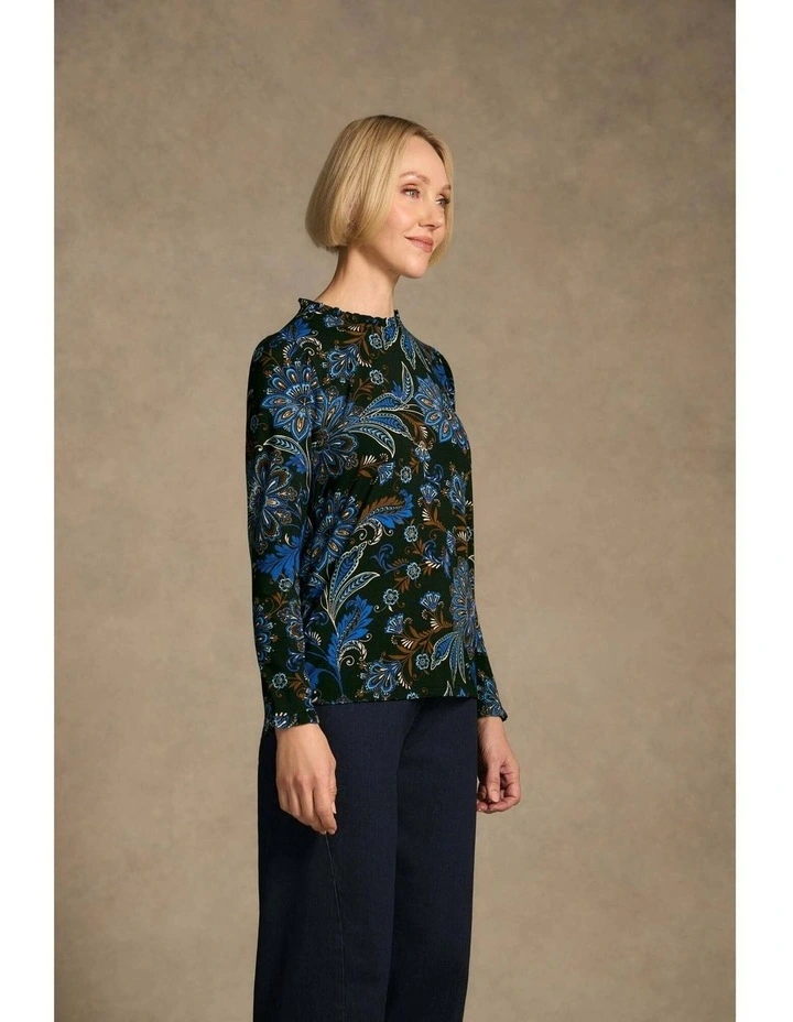 Soft Frill Detail Top - Indigo Chintz Print image 2
