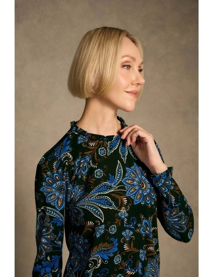 Soft Frill Detail Top - Indigo Chintz Print image 3