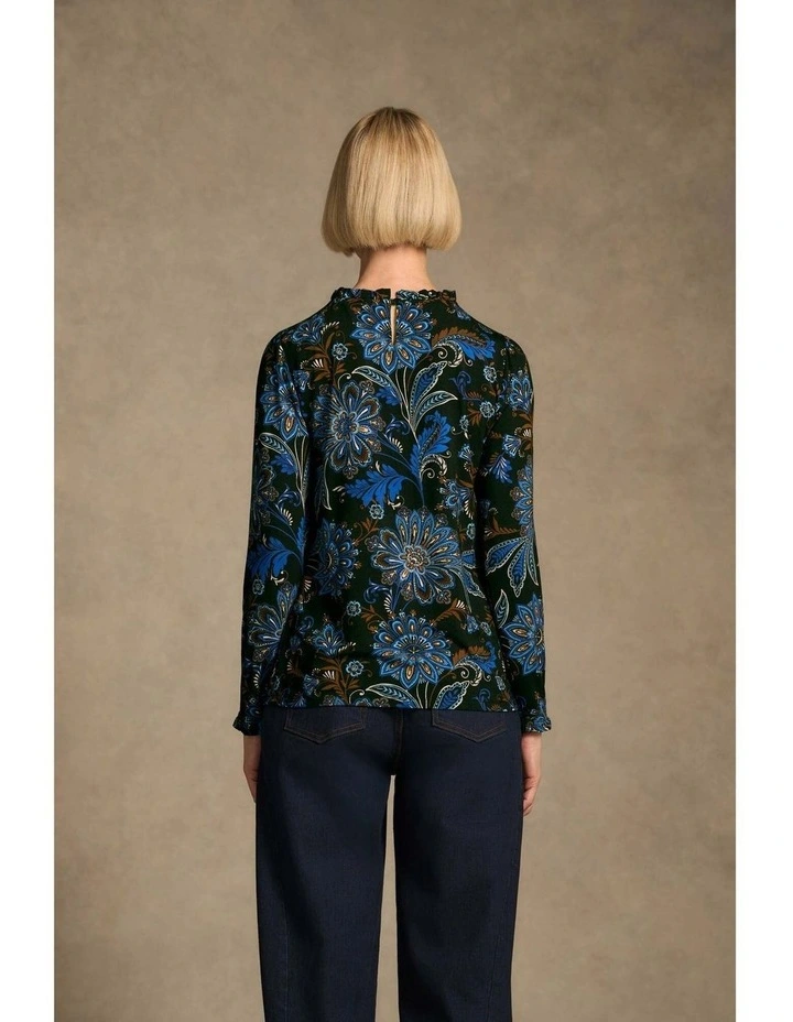 Soft Frill Detail Top - Indigo Chintz Print image 6