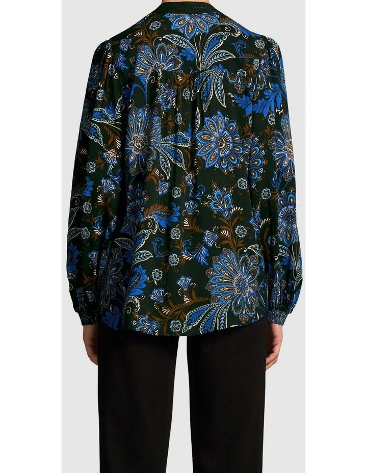 Notch Neck Blouse - Indigo Chintz Print image 2
