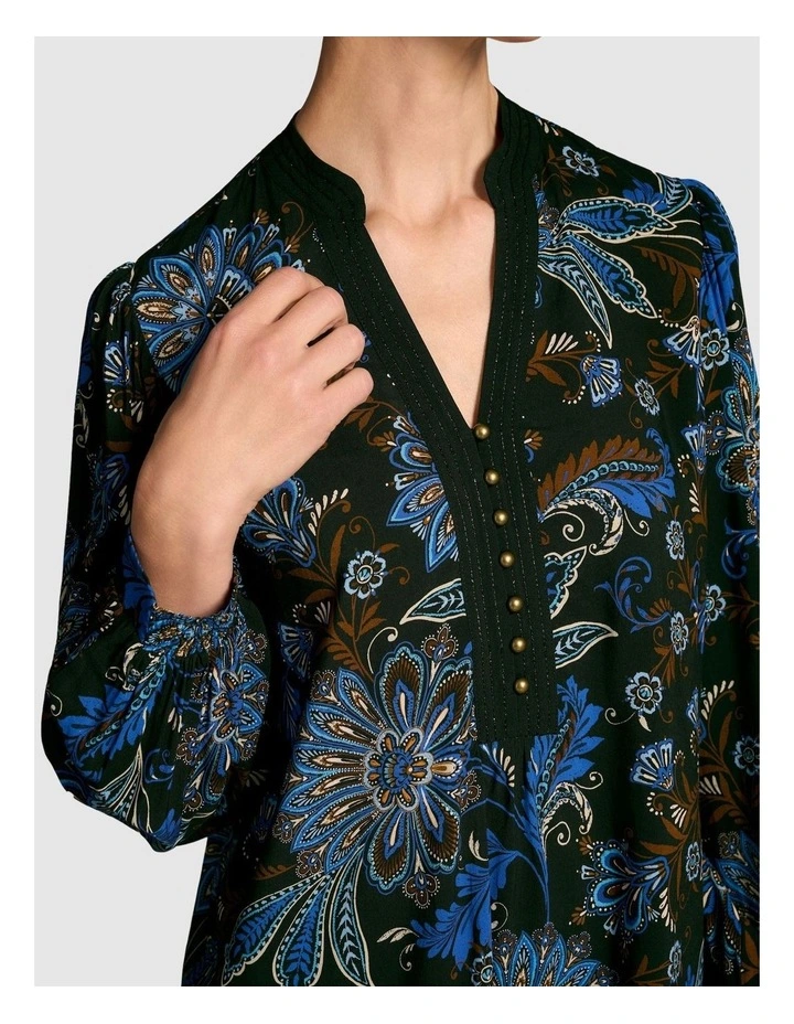 Notch Neck Blouse - Indigo Chintz Print image 4