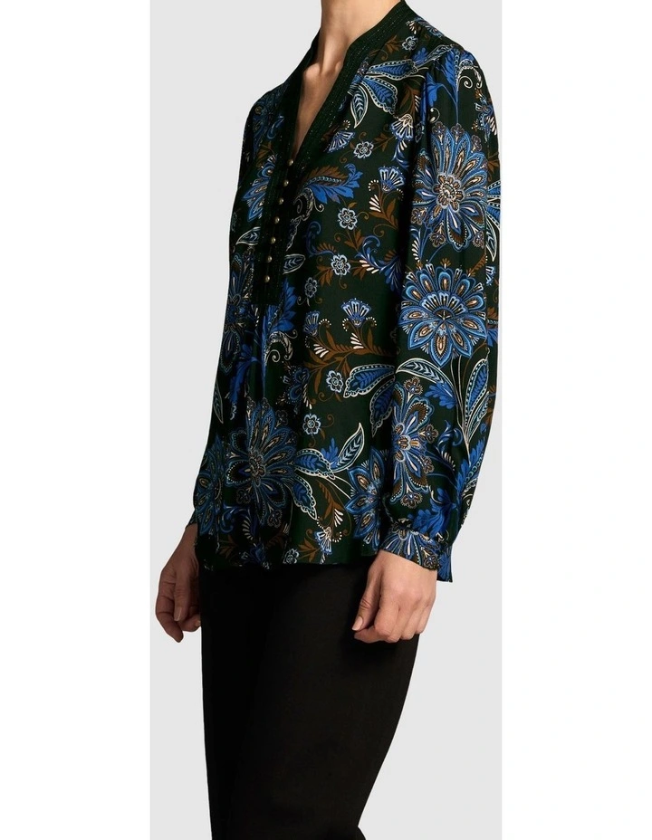 Notch Neck Blouse - Indigo Chintz Print image 5