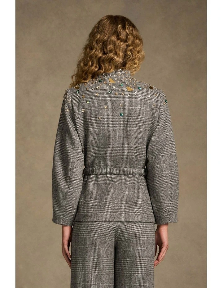 Sculpted Beaded Check Jacket - Glen Check image 6