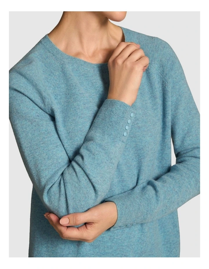 Button Detail Merino Jumper - Aqua Marle image 3