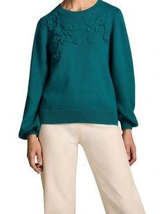 Cascading Applique Knit - Teal Green