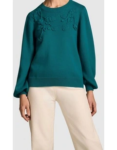 Cascading Applique Knit - Teal Green