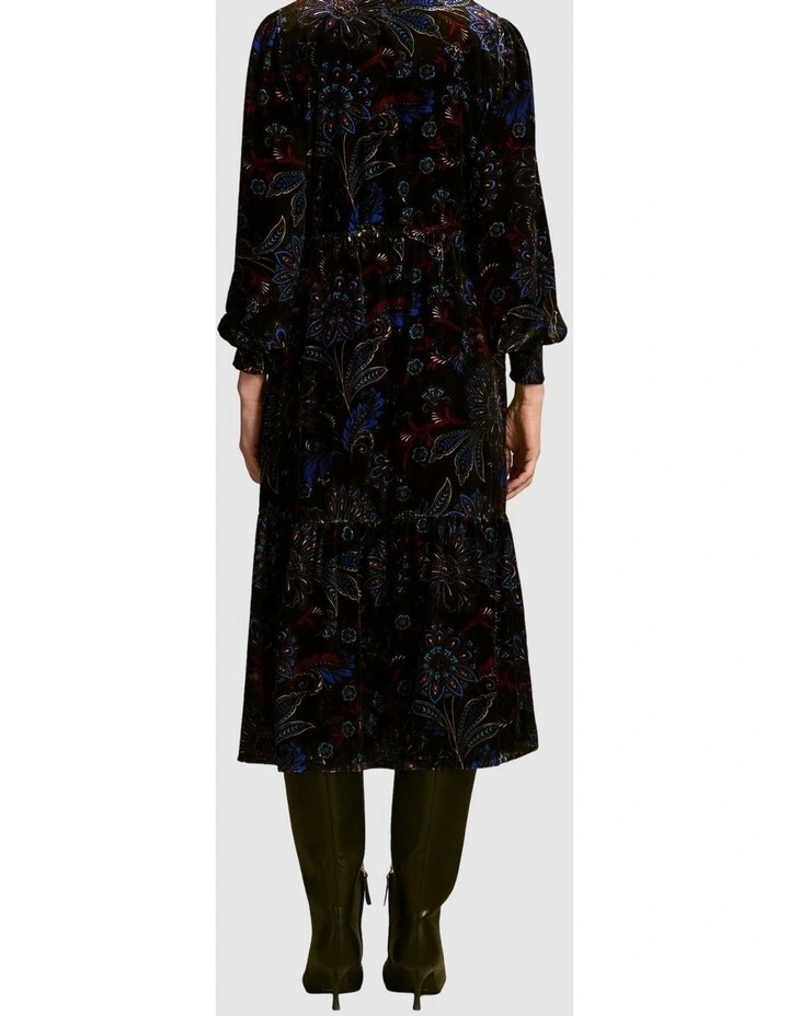 Printed Velvet Tier Dress - Indigo Chintz Print image 2
