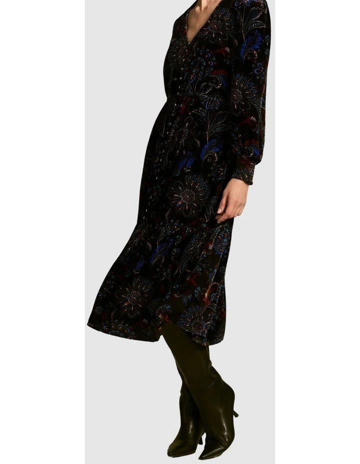 Printed Velvet Tier Dress - Indigo Chintz Print image 3