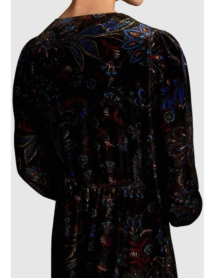 Printed Velvet Tier Dress - Indigo Chintz Print image 4