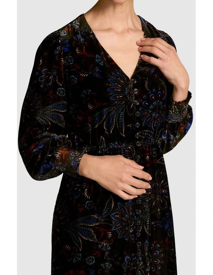 Printed Velvet Tier Dress - Indigo Chintz Print image 6