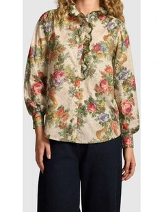 Ruffle Detail Shirt - Chateaux Print