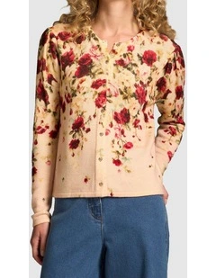 Printed Wool Cardigan - Sweet Blossoms Print